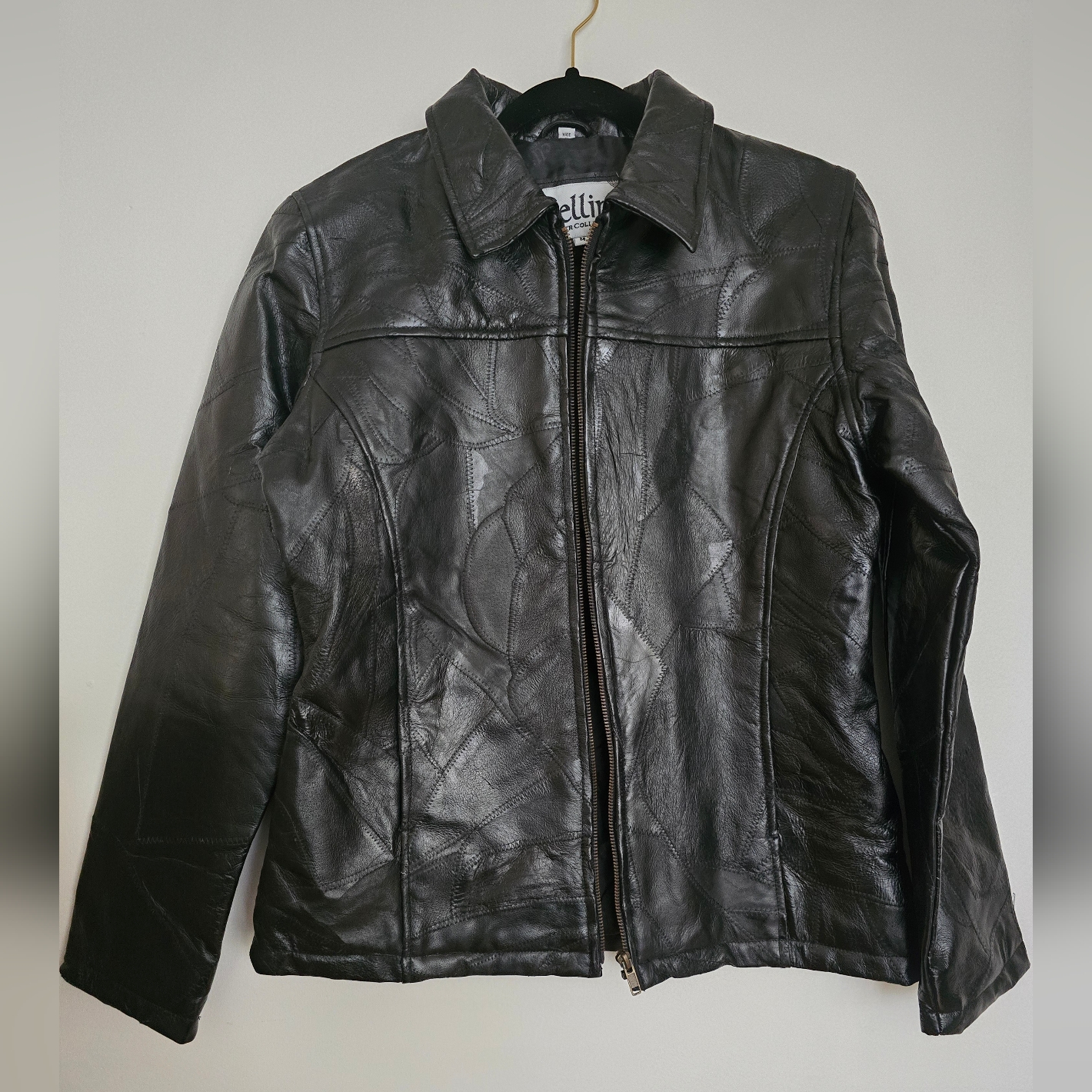 Cellini Leather Collection Black Soft Mosaic Patch Leather Women Coat Jacket